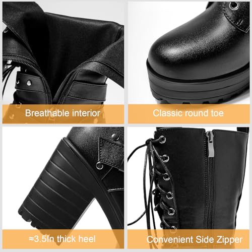 Mid Calf Boots Lace Up Goth Combat Chunky Platform Boots for Women with Buckle Motorcycle Punk Biker Booties3