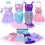 Jeowoqao Mermaid Princess Dress Up Costume, Girls Dress Up Pretend Play Clothes Gift 13Pcs Princess