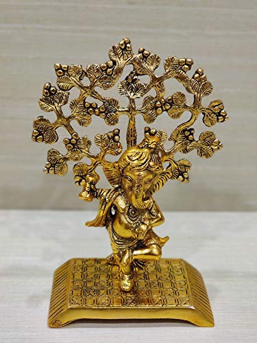 The Victory Handicraft Gold Plated Metal Statue Dancing Under Tree Home Decor Showpiece for Decoration and Pooja Gifting Purpose