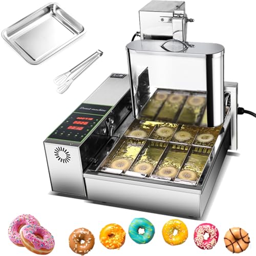 Mini máquina for hacer rosquillas comercial, freidora digital for rosquillas, espesor de rosquilla ajustable de acero inoxidable, tolva de 5,5 L, 1750 unidades/h, for cafeterías, tiendas de té con lec