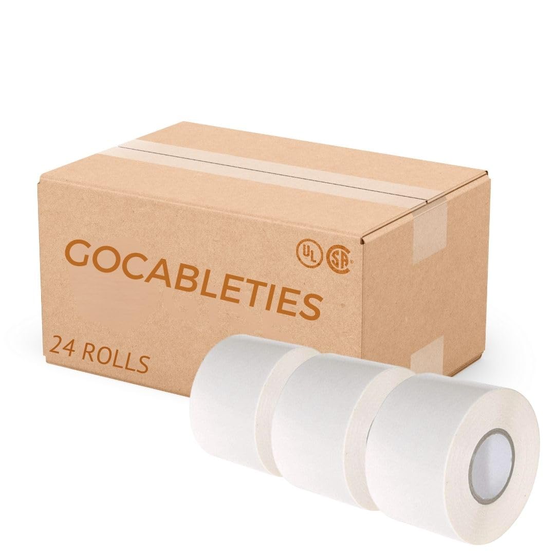 Gocableties White Wide Electrical Tape, 50mm x 33m, 2" Strong Self-Adhesive PVC Insulation Tape for Insulating, Repairing and Protecting Electrical Wires, 24 Rolls