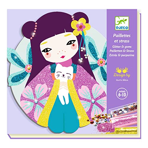 Kit paillettes et strass Japon DJECO : jeu créatif enfant 6-10 ans avec cartes préencollées
