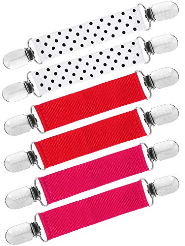Satinior Mitten Clips Stainless Steel Gloves Caps Clips Elastic Clips for Kids Boys Girls Daily Use (Red and White Spot 2, 6 Pieces)
