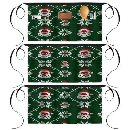 Demi-tablier de chef tricoté Père Noël avec 3 poches pour simplifier la pâtisserie à la maison