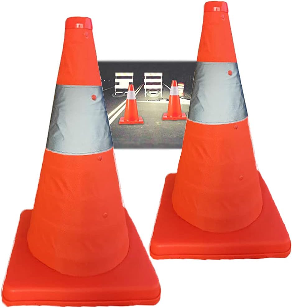 Collapsible Traffic Cones 15.5 Inches - Reflective Safety Waterproof Road Parking Multi Purpose Pop up Cone for Car Distancing Barriers - Warning Cone 2Pcs