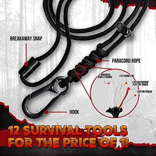 Paracord Lanyard Survival 550 Fish & Fire Cord Men's Gift Bushcraft Camping (Black Carabiner) #TOP5
