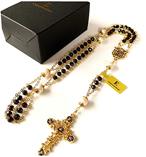 elegantmedical handmade Gold Ladder to Heaven Garnet Beads Catholic Rosary crucifix Necklace box3