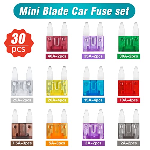 JatilEr Car Fuses Blade 30 Pcs, Blade Fuses Mini, Automotive Replacement Fuses 2Amps 3A 5A 7.5A 10A 15A 20A 25A 30A 35A 40A with 1 Safety Puller for Car Camper Truck Motorbike - Image 4