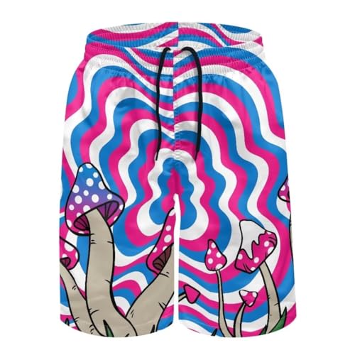 Hawapod Pink Mushroom Printed Mens Bathing Suit Bottoms with 2 Pocket Lightweight Quick Dry Swim Shorts for Big Guys Drawstring