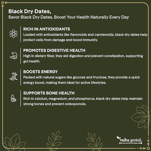 Image of Radha Govind Organic Black Dry Dates 500g, Premium Kala Chuara Khajoor, Energy Rich Dry Dates for Immunity, Digestion, Natural Sweetener & Daily Nutrition