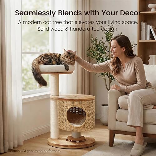 Árbol para Gatos de Madera Maciza con Condominio y Rascador miniatura 3