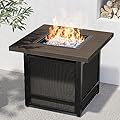 Grand Patio Outdoor 50,000 BTU 29 Inch Propane Gas Fire Pit Table, Woodgrain Finish Steel Tabletop Fire Table with Mesh Sling Fabric Base CSA Approved, 29" Brown/Square