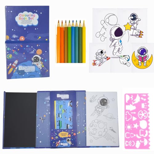 Image of Crackles Coloring Pads Kit for kids, Coloring Book with 30 Coloring Pages /10 Rainbow Scratch Papers /8 Colored Pencils /1 Pencil and 1 Stylus for Drawing Painting for Kids Pack Of 2 (Multicolr Print)
