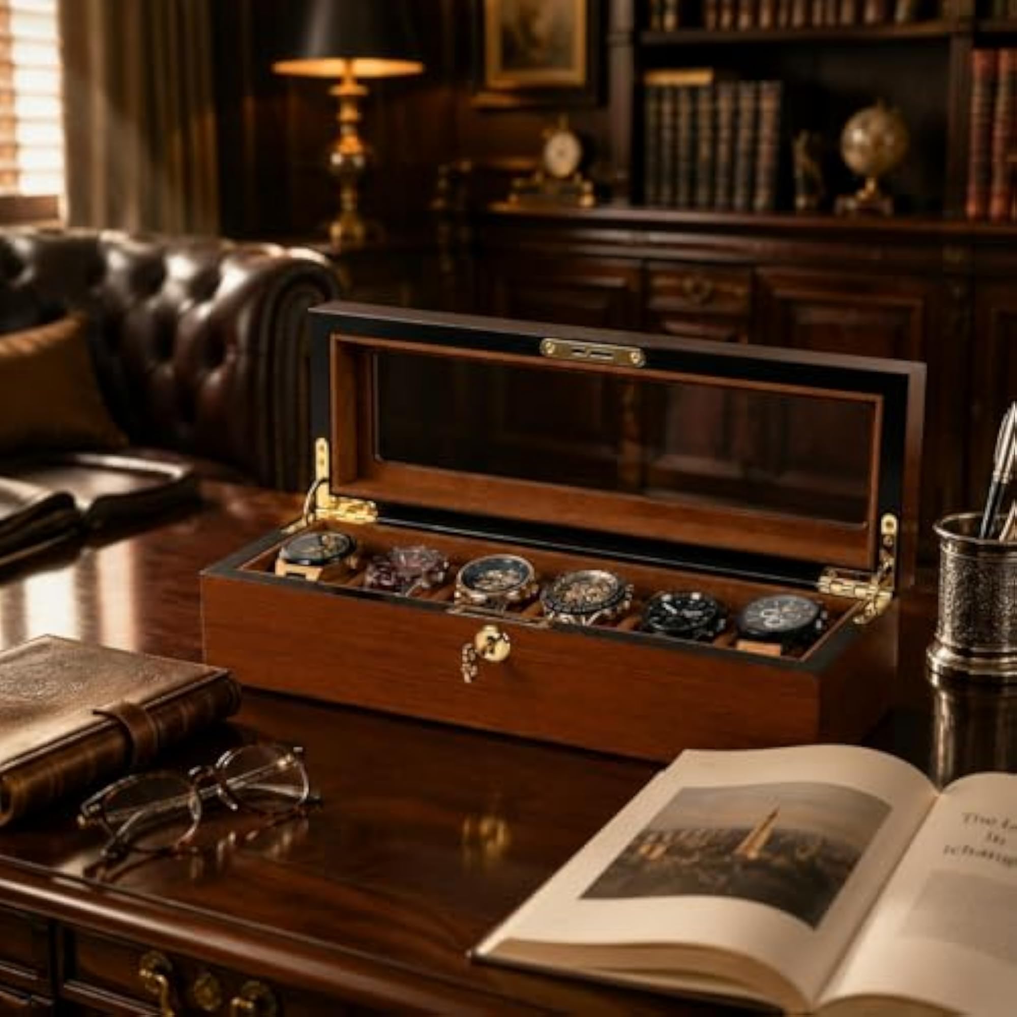 Cushioned Compartments Wooden Watch Display Box