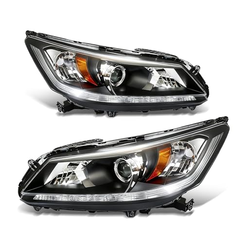 munirater 1 Pair Headlights Replacement for A-ccord Sedan 2013 2014 2015 Headlamp DRL Halogen Black Driver and Passenger Side RH&LH