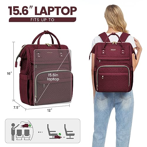 Image of LOVEVOOK Laptop Backpack for Women,15.6 Inch Professional Womens Travel Backpack Purse Computer Laptop Bag Nurse Teacher Backpack,Waterproof Work Bags Carry on Back Pack with USB Port,Wine Red Plait