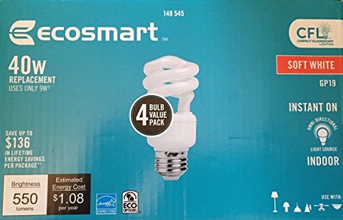 EcoSmart 40W Equivalent Soft White (2700K) Spiral CFL Light Bulb (4-Pack)