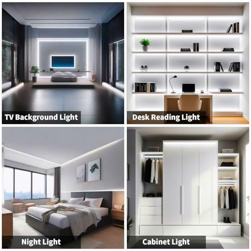 Image of 5M COB LED Strip Light, 12V Cold White 6000K Cuttable LED Tape Lights with Plug, 8mm Width, CRI93+ High Bright Dotless Flexible Dimmable Light Kit for Bedroom TV Backlight Kitchen Cabinet Mirror Decor