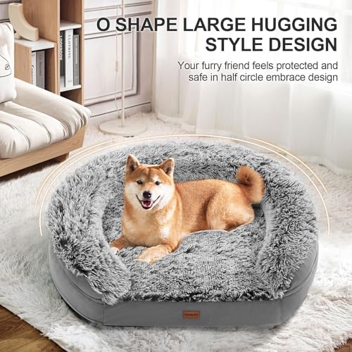 Image of iweepet Fluffy Calming Orthopedic Dog Beds for Medium & Large Dogs, Supportive Dog Sofa Bed with 3.7 inch 28D Egg-Crate Foam, Removable Washable Plush Cover, Waterproof Lining, 41'',Grey