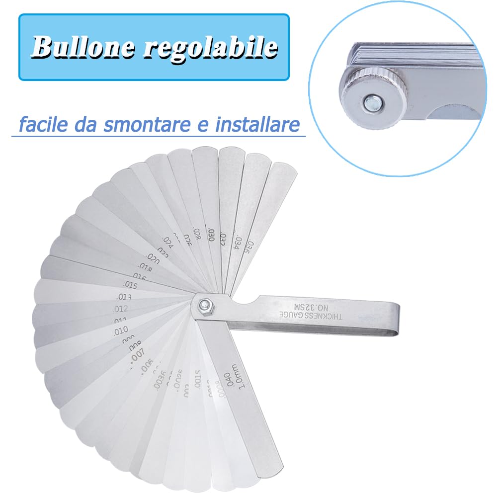 Spessimetro A Lame Pieghevole Mesee - 32 Lame 0.02-1.00mm, Acciaio Inox, Per Misurazioni Di Precisione - Foto 9