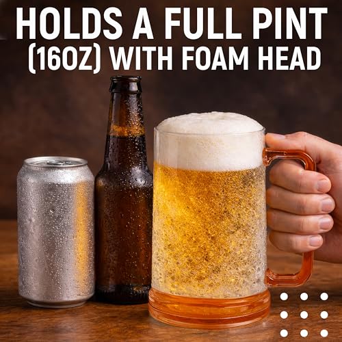 Image of Granatan Beer Mugs for Freezer (Set of 4), 16oz Double Walled Glasses, Frozen Cooling Cups with Color-Coded Handles, Break-Resistant Acrylic Frosty Insulated Beer Mug for Dad, Men, Pool Parties & BBQ