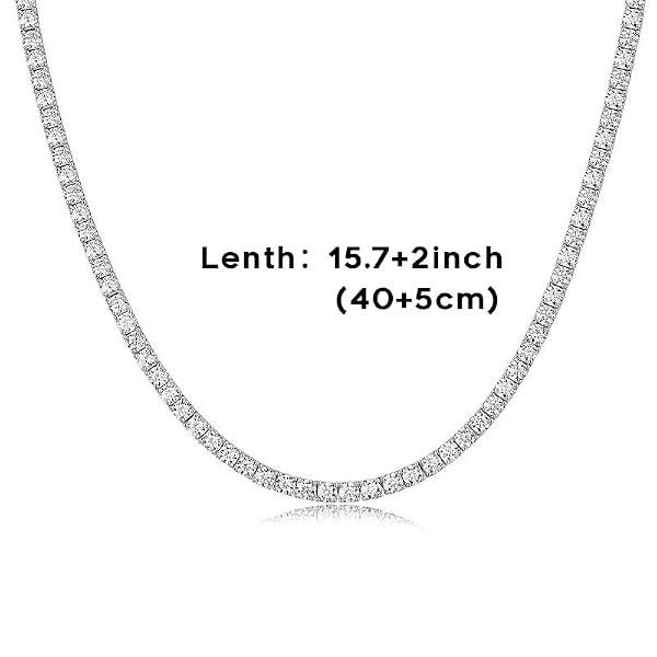 REHANDLE Silver Tennis Necklace for Women 14K Gold Plated CZ Dainty Tennis Necklaces for Women 3MM Tennis Chain Iced Out Chain Silver Diamond Necklace Bling Necklace Adjustable 15.7+2 inch by REHANDLE - Used condition - Image 7
