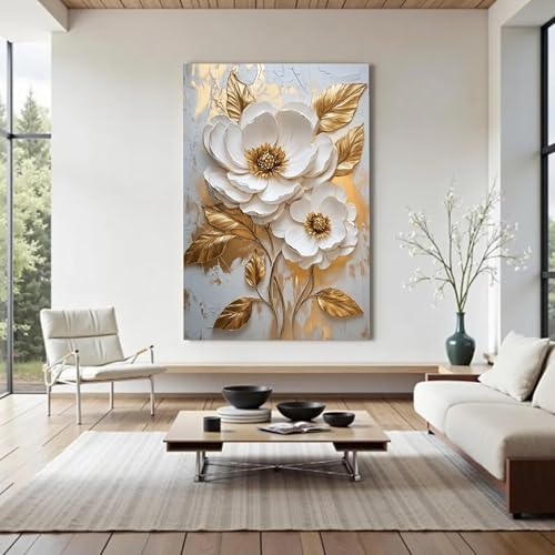 Tableau floral blanc et or décoration murale affiche moderne - 2