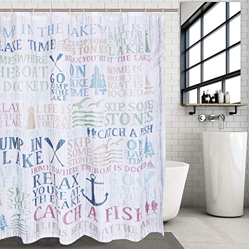 Martine Mall Lake Time Shower Curtain Lake Words Bathroom Shower Curtain Durable Oxford Fabric Bath Curtain for Kitchen Window Curtain,75" L Ã— 69" W