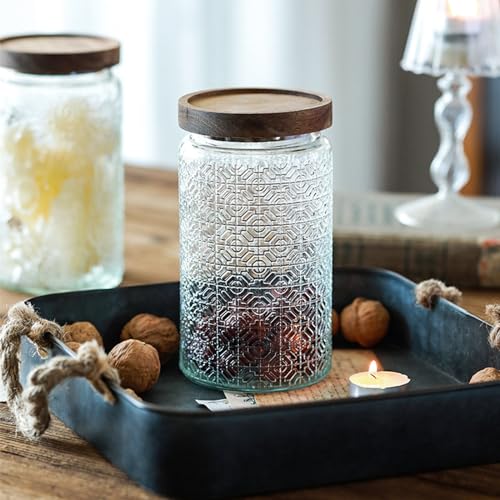Image of Vintage Glass Jars with Wooden Lids, 34 oz Airtight Glass Food Storage Containers Sets for the Kitchen, Sugar Candy Coffee Cookie Tea Spice Pasta