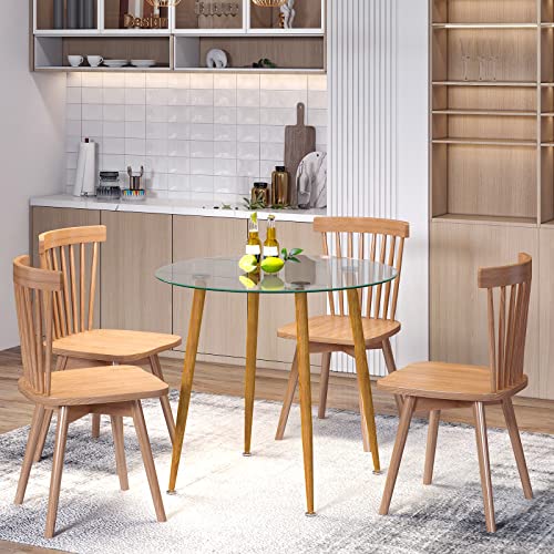 Giantex Round Glass Dining Table, Kitchen Dinner Table With Tempered Glass Tabletop & Metal Legs, Circle Leisure Coffee Table For Dining Room & Living Room, Easy Setup, Clear & Natural #TOP6