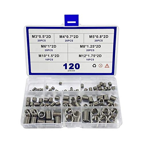 HFS (R) 120pcs M3 M4 M 5 M6 M8 M10 M12 Wire Thread Inserts Steel Sheath Helicoil Type Screw Repair Sleeve Assortment Kit with Plastic Box