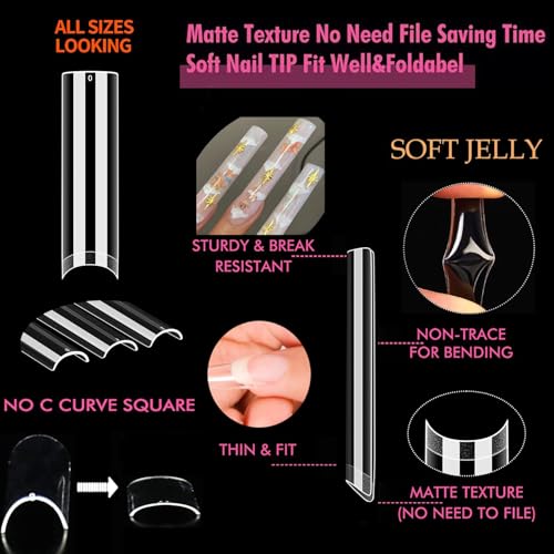 Image of UNA GELLA Nail Tips Square XXL Tips 120 PCS No C Curve Gel Tips Extra Long Square Straight Nails Half Fake Nail Tips No Trace for Acrylic Nails Tips for Home DIY with Box