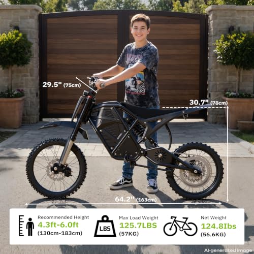 Image of Windone RM7 Pro Electric Dirt Bike, 60V 20.8Ah, 45MPH Max Speed Electric Motorcycle, 4000W Ebike, 14 inch /12 inch Off-Road Tire E-Bike, Dual Hydraulic Brakes, Full Suspension, Fit Age 13+