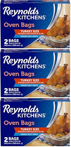 Image of Reynolds Kitchens Turkey Size Oven Bags, Holds Up to 24 Pounds, 2 Count (Pack of 3)