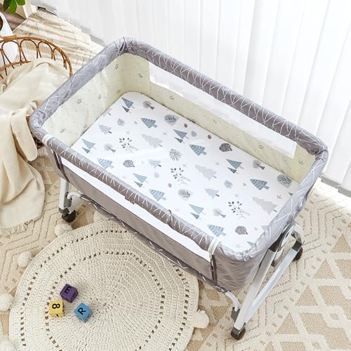 4 Pack Bassinet Sheets - 30"x18" Bassinet Fitted Sheets for Halo BassiNest, 4moms MamaRoo, Chicco LullaGlide and Other Small Size Bassinet | Ultra Soft & Skin Friendly Bassinet Sheets for Boys Girls