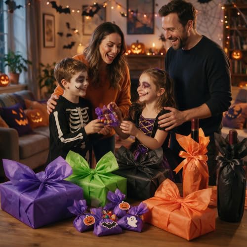 Image of TUXIYA 160 Sheets Halloween Tissue Paper,4-Color 14 inchX20 inch Tissue Paper Bulk