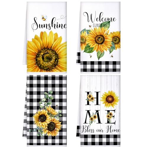Bencailor 4 Pcs Sunflower Kitchen Towels Christmas Thanksgiving Gifts Sunflower Floral...