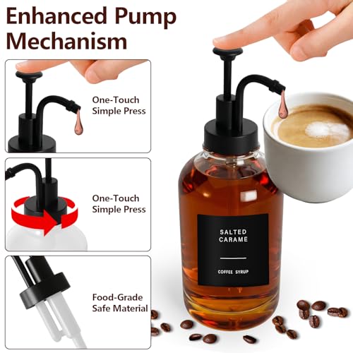 Distributeur Sirop pour Café, Set de 2 Bouteilles en Verre avec Pompes 500 ML pour Bar à Café - Inclus Étiquettes, Entonnoir, Plateau et Accessoires de Nettoyage – Image 3