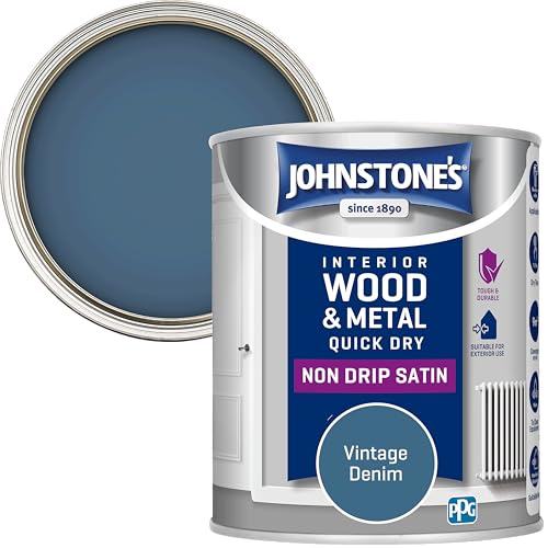 Johnstone's - Wood & Metal Paint - Satin Finish - Vintage Denim - 750ml - Water Based - Non Drip & Quick Drying - Radiator Paint - Low Odour - Dry in 1-2 Hours - 8m2 Coverage per Litre