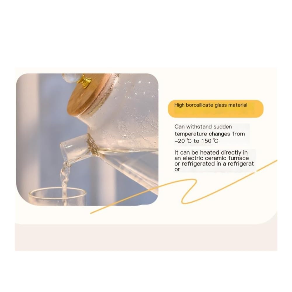 Teekanne, Teekanne aus Glas mit Henkel – hitzebeständiger Kessel for heißen Tee und kaltes Aufgussgetränk(Transparent,S)