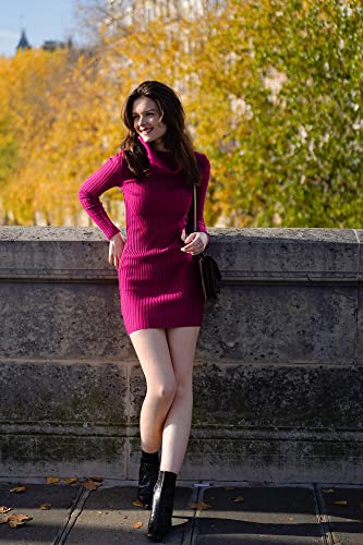 Image of v28 Sweater Dress for Women Ribbed Knit Fitted midi Sexy Fall Winter Bodycon Cowl Neck Dresses
