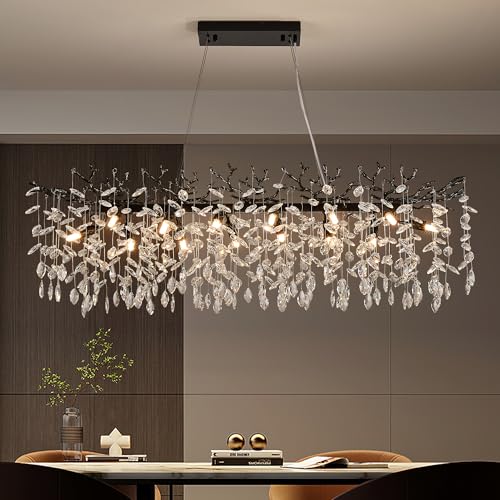 witkey Modern Black Crystal Chandeliers for Living Room, Tree Branch