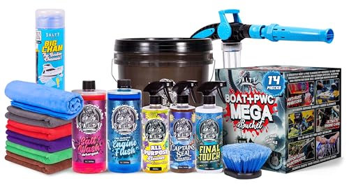 Salty Captain Boat & PWC Mega Cleaning Bucket – All-in-One Boat Wash Kit with Foam Gun, Salt Wash, Engine Flush & Rust Spray – Ultimate Marine Cleaning for Boats, Jet Skis & Watercraft