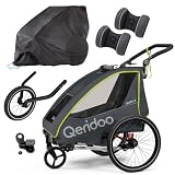 Qeridoo QUPA 2 Lime Comfort Sport Set | Fahrradanhänger 2 Kinder mit Joggerrad, Kupplung & Faltgarage | Fahrrad Anhänger Kinder | Kinderanhänger Fahrrad | Jogger Kinderwagen