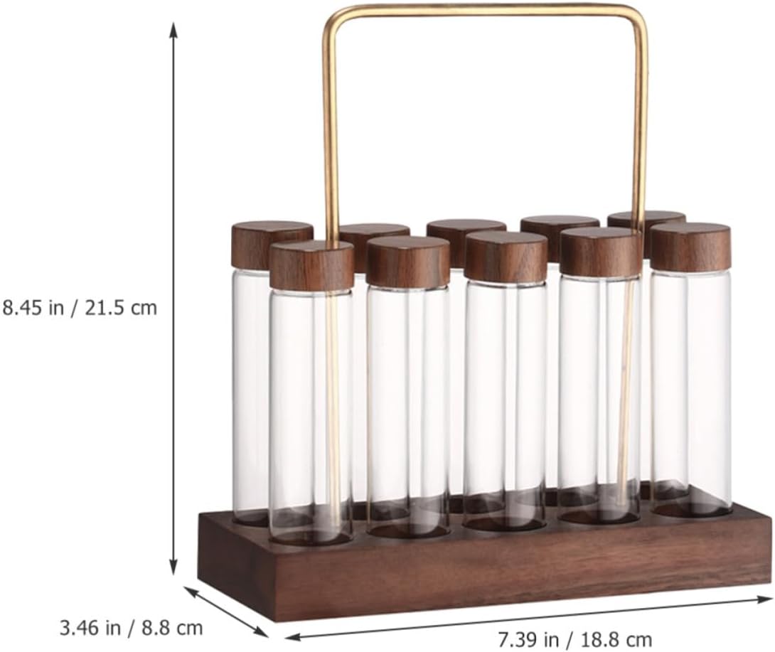 Coffee Bean Storage Tubes Easy to Assemble with Wood and Brass Stand, Airtight Glass Jars for Multi-purpose Storage Coffee Bean Display Container for Small Kitchens and Apartments