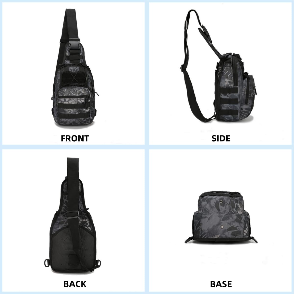 mulanfeng Tactical Sling Backpack, Military Shoulder Bag, Molle Crossbody Pack (Black)