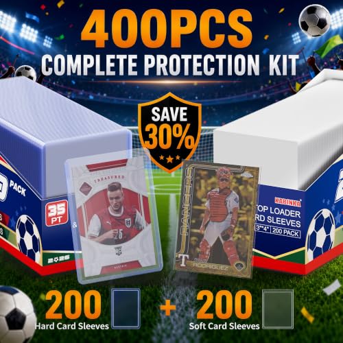 Image of Kabinka 400 Card Sleeves Top Loaders for Cards,3 inchx4 inchBaseball Card Protector | Standard Size Trading Hard Plastic Card Holder for Sports, Football, TCG Cards(200 Hard Sleeve + 200 Soft Sleeve)