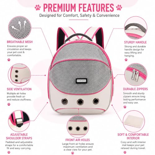 Image of Large Cat Backpack Carrier ExpandablePet Carrier Backpack for Small Medium Cats Fit Up to 18 Lbs, Foldable Puppy Backpack Carrier for Travel,Hiking (White, Pink)