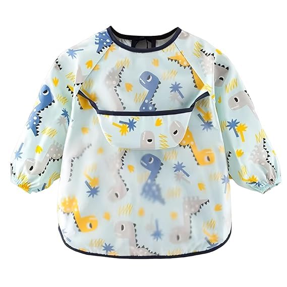 Image of Waterproof Long Sleeve Cotton Baby Bibs, Reusable With Catch-All Pocket, Washable And Lightweight Fabric, Fits Bibs For Baby 6 Months+ Age