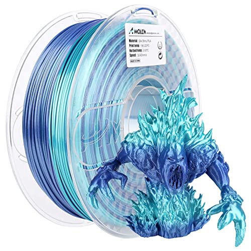 AMOLEN PLA 3D Printer Filament, PLA Filament 1.75mm Silk Shiny Filament Blue Green Filament, 3D Printing Filament 1KG/2.2lb